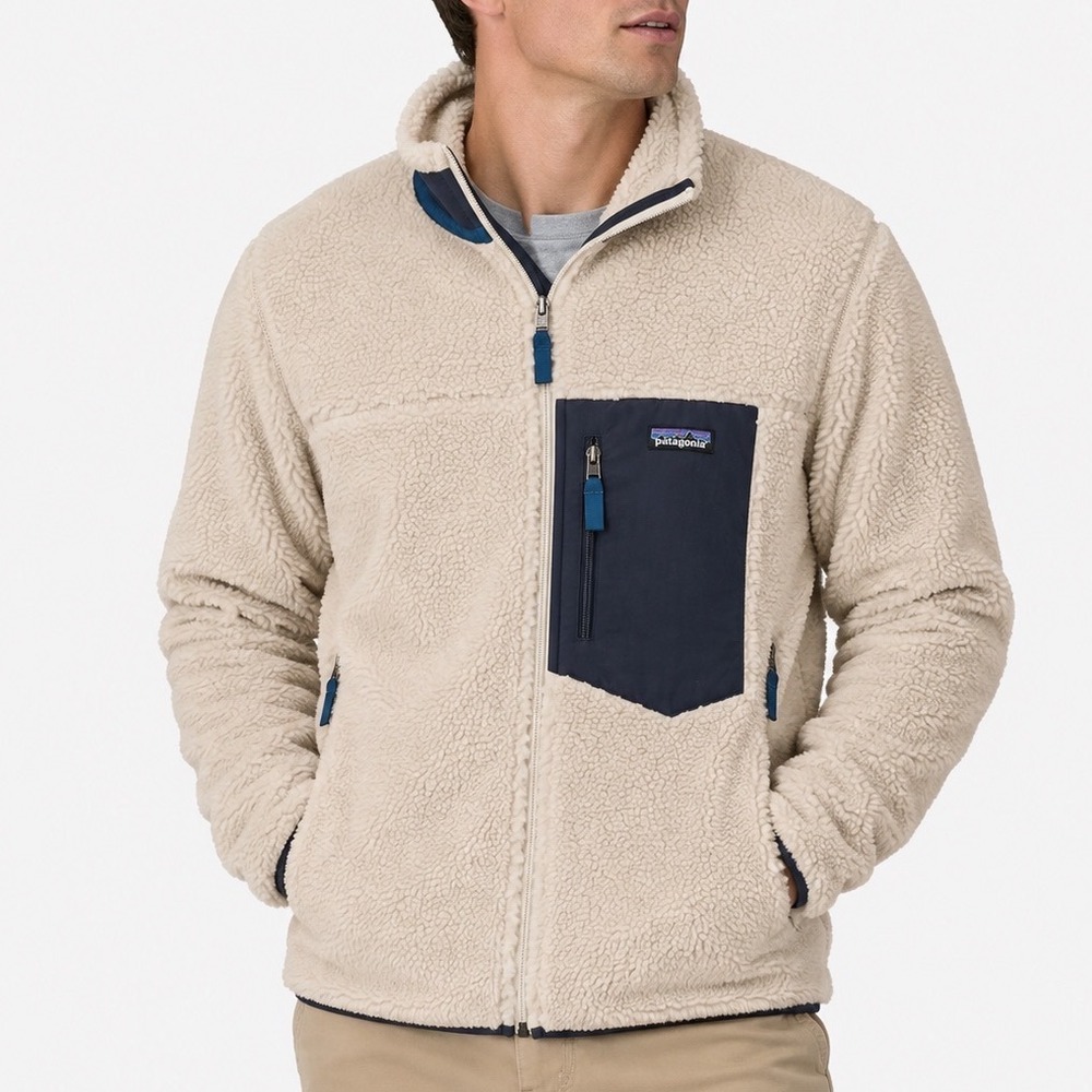 Patagonia Mens Classic Retro-X Jacket Natural Navy Fleece Large NWT